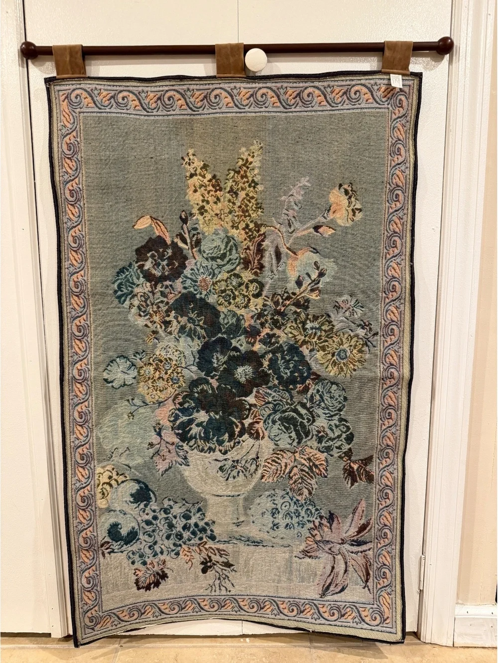 Vintage Floral Tapestry Wall Hanging with Shelf